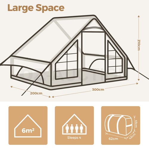 Inflatable Air Tent Blow Up Party Camping 4 Person Glamping Family 4 Season - Picture 2 of 11