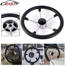 5 Spoke 13.5" Stainless Steel Boat Steering Wheel Destroyer Style Marine Black