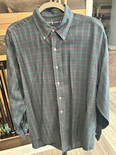 Ralph Lauren Yarmouth Button Down 16 34/35 Long Sleeve Shirt Green blue Plaid