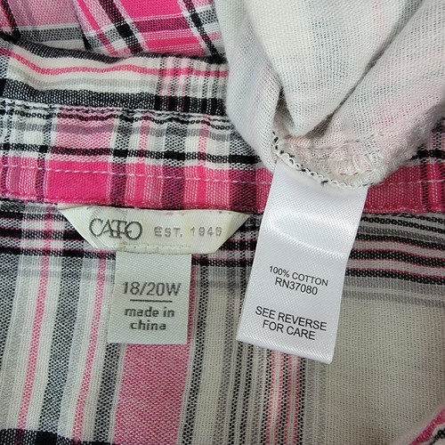 Top Cato taglie forti 18/20W quadri rotolo linguetta manica tasche colletto casual rosa - Foto 5 di 6