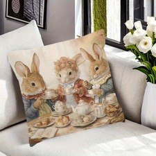 1 Piece Easter Decorative Pillow Cover - Vintage Style Three Bunnies Print