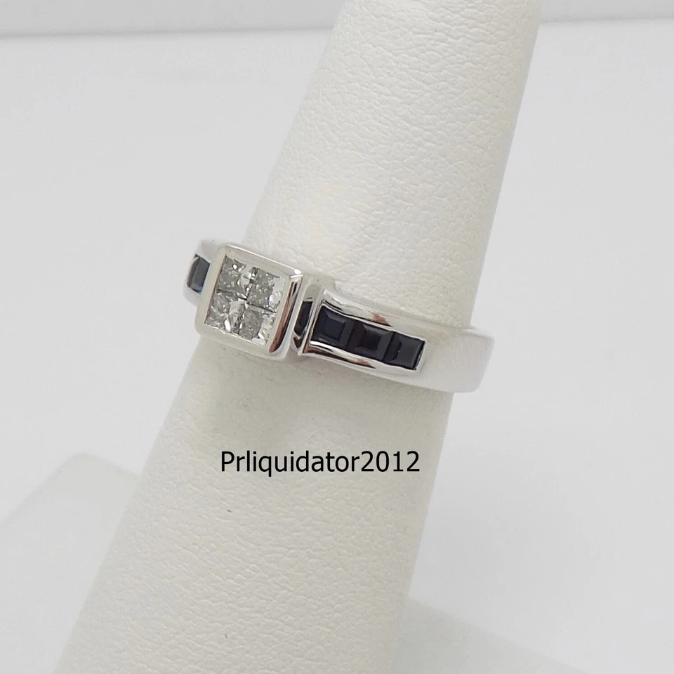 3/4CT Natural Diamond & Sapphire Engagement Wedding Bridal Ring 14K White Gold - Image 3 of 4