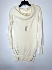 G By Guess Cream Side Zipper Sweater XL Gathered Neck