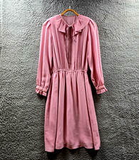 Vintage Womens Dress Size 12 Pink Chiffon Long Sleeve A-line Knee Length Pleated