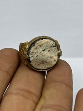 Antique Ancient near eastern old Roman glass ring with gold plated ring