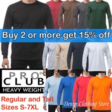 Pro Club Men's Heavyweight Cotton Long Sleeve Crew Neck T-Shirts S~7XL ProClub