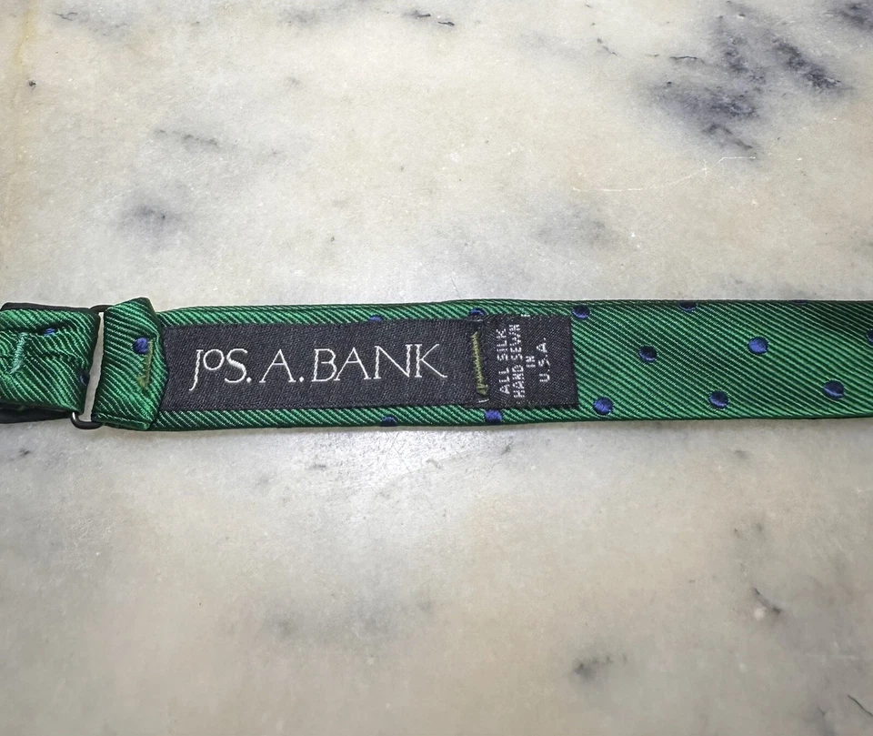 Pajarita Jos A Bank 100 % seda verde azul lunares hecha a mano en EE. UU. Foto 3 de 4