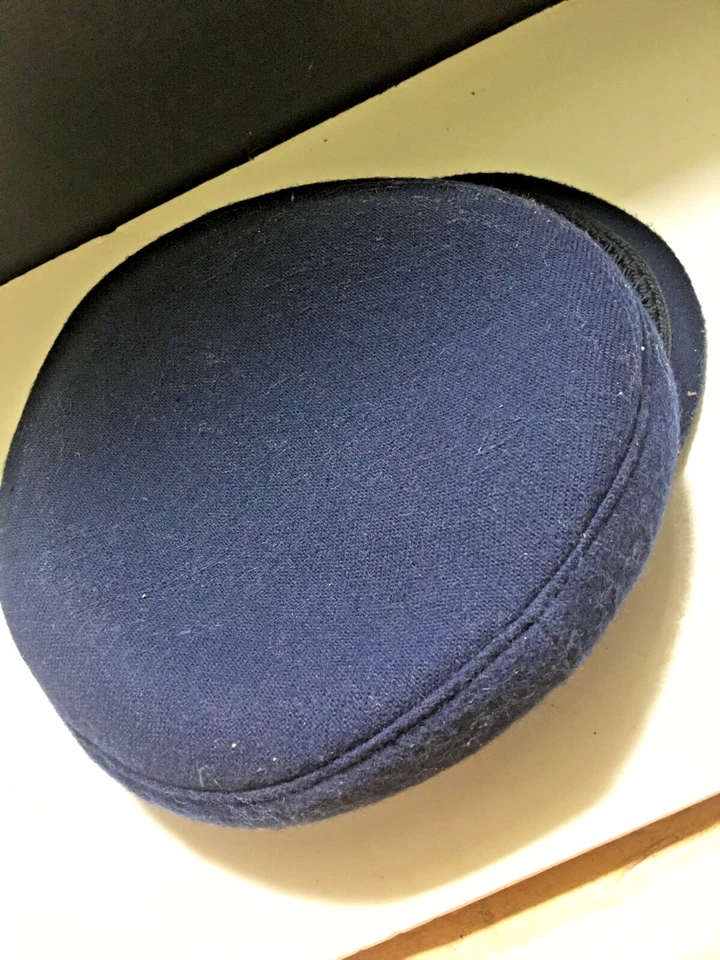 Sombrero de fieltro azul oscuro acrílico nailon lana Youngan vintage años 70 diseño cuerda negra talla L Foto 3 de 4