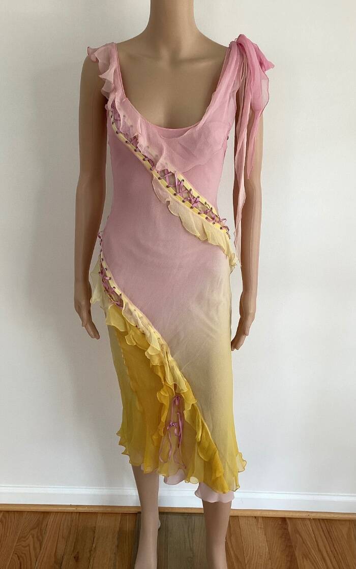 CHRISTIAN DIOR BY JOHN GALLIANO SS/2004 LACE UP OMBRÉ DRESS
