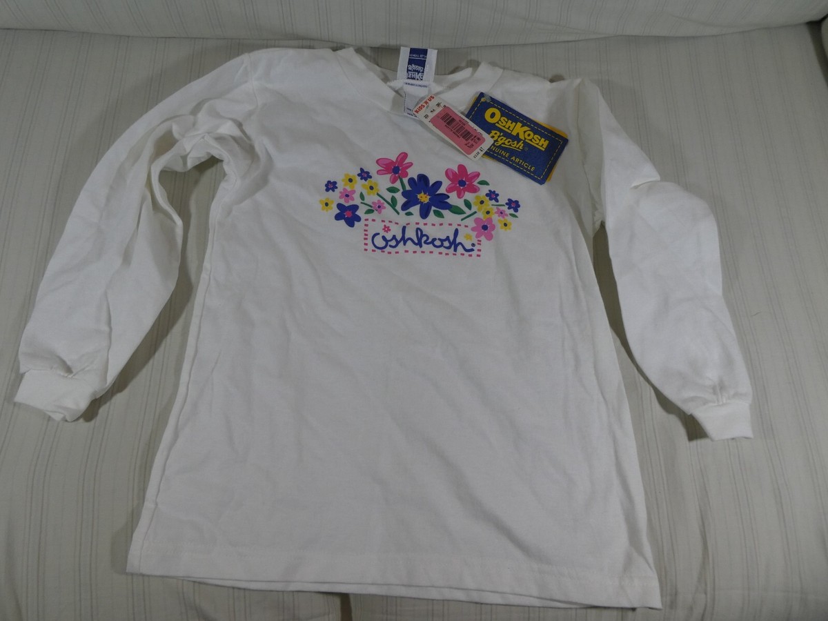Vintage NOS OshKosh Bgosh White Long Sleeve Shirt 4T Flowers Spell