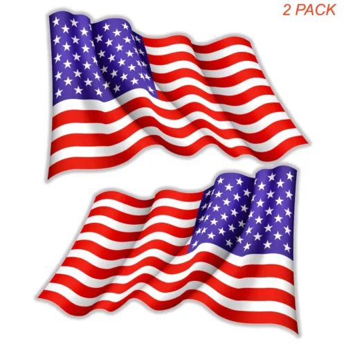2 Pack American Wavy Flag Reverse Sticker USA Vinyl Decal Bumper Truck Window