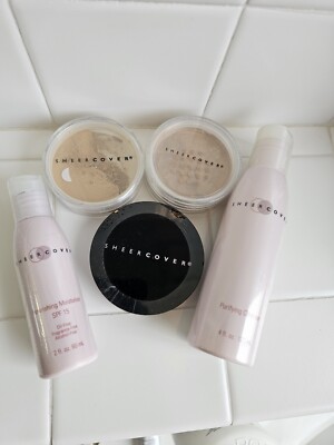 Lot Of 5 Sheer Cover Products - 2 Foundations, Cleanser, Moisturizer, Pallette