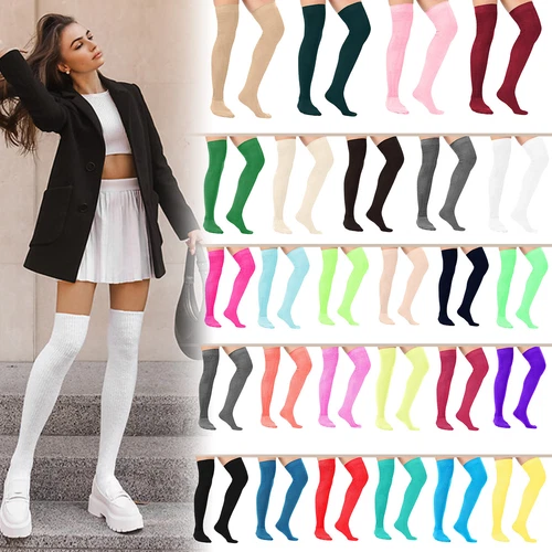 Overknee-Socken Für Damen Lange Stiefel Einfarbig Hohe Strümpfe K - Bild 1 von 17