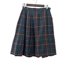 Vintage St Michael All Wool Plaid Pleated Midi Skirt Green Burgundy W26 UK Made