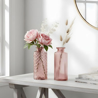 2Er Set Vase Rosa H14Cm Glas Blumenvase Tischdeko FrüHling Blumendeko Glasvase D