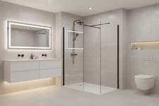 Image of 8mm Frameless Walk In Shower Screen Wet Room Panel Black Flipper or End Panel