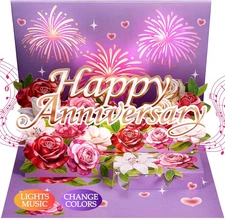 Airpark Anniversary Card with Music & Lights, 3D Pop up Happy Anniversary Cards 