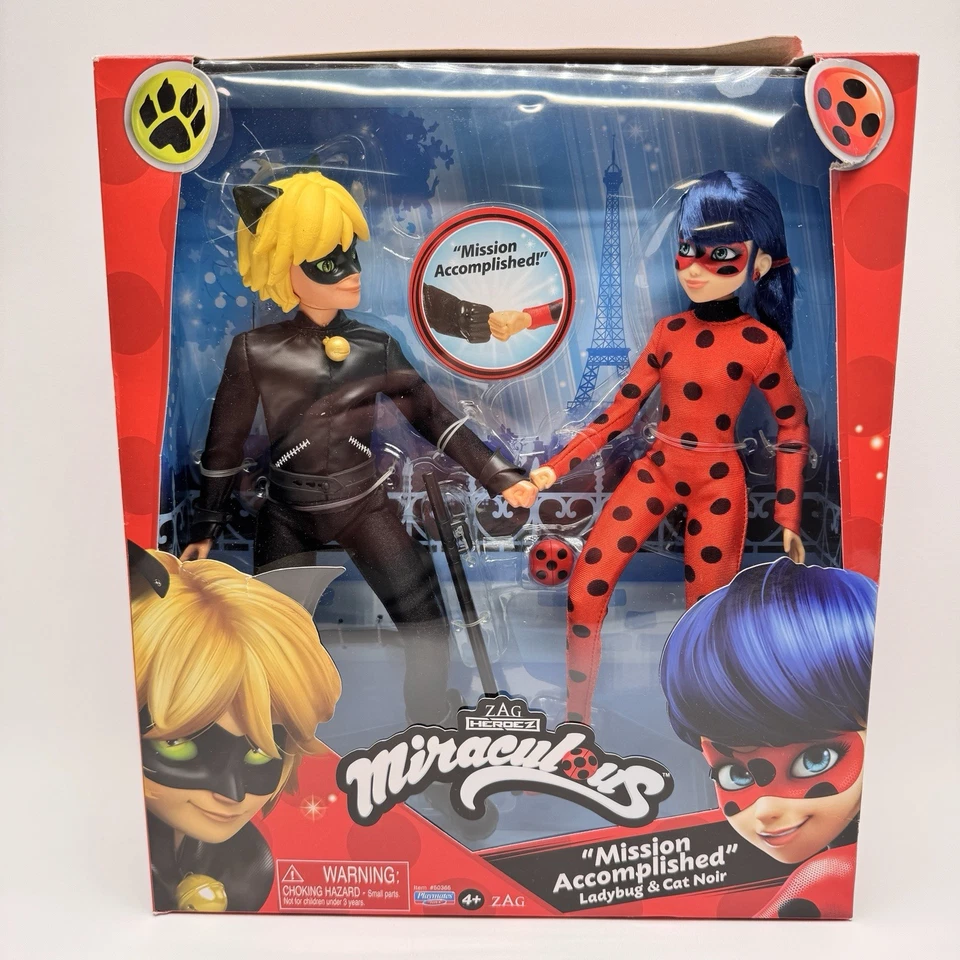 Miraculous Ladybug Cat Noir Doll 2 Pack Mission Accomplished MLB Box Damage New - Image 2 of 4