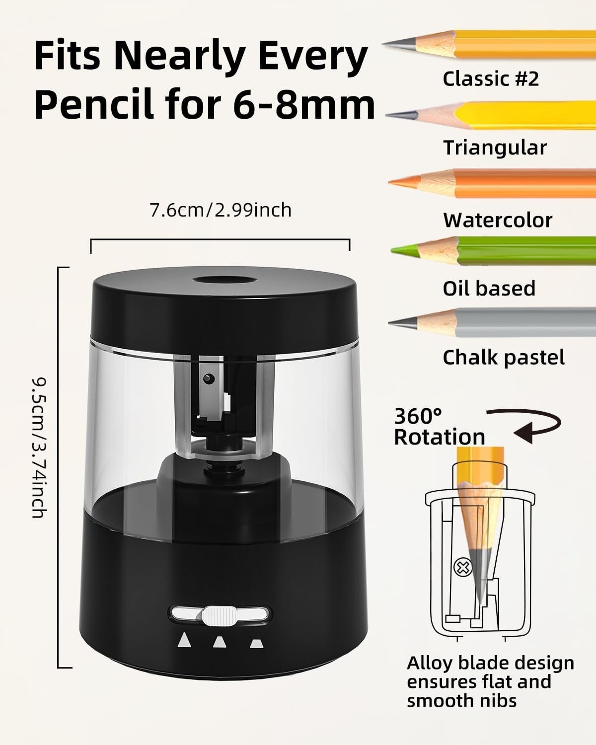 Electric Pencil Sharpener for Colored Pencils, Auto Stop,Electric Pencil Sharpen
