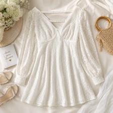 White Lace Mini Dress M Sorority Rush Recruitment Coquette Romantic Long Sleeve