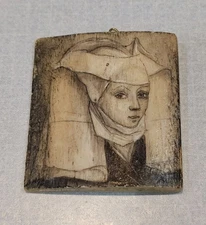Hand Carved Devotional Plaque of the Likeness of St. Julian of Norwich