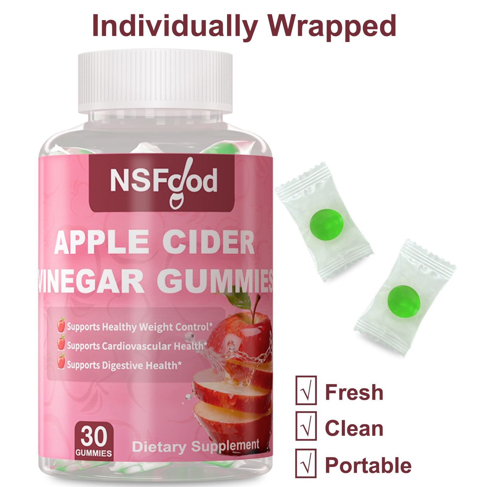 Apple Cider Vinegar Gummies 1000mg 30 Count Individually Wrapped | B6 B12 Iodine