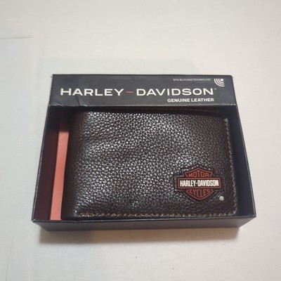 New Harley Davidson Mens Wallet Bifold 100% Cow Leather Logo Snap
