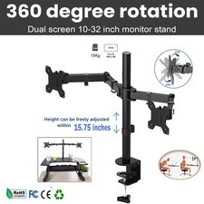 Double Twin Arm Desk Mount Bracket LCD Computer Monitor Stand 10  -32  Screen TV