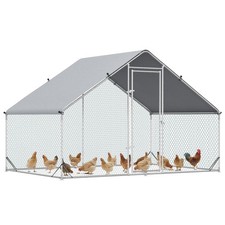PawHut Large Metal Chicken Coop, Walk-in Poultry Cage Galvanized Hen Playpen
