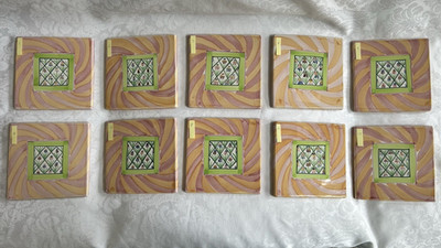 MacKenzie Childs BEARDED IRIS  6'' Square Ceramic TILE/TRIVET/HOT PLATE New m26-5