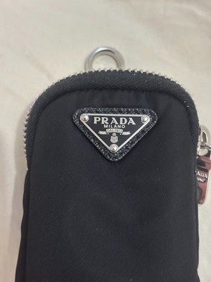 PRADA Re-Nylon Mini Pouch Keychain Black Silver Hardware Authentic