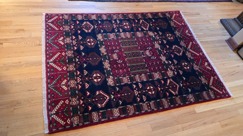 Hand Knotted Fair Trade Wool Rug, Blue Khan Mamdi, 4'3"x5'8", 12/12 Quality