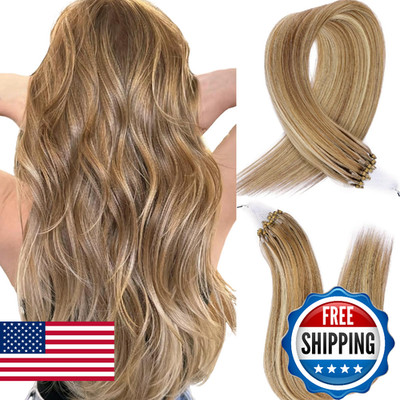 MioYio Microlink Hair Extensions Human Hair Light Medium Brown Blonde Balayage 2
