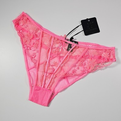 Honey Birdette Sabrina Candy Pink Floral Embroidered Sheer Brief Panty Size L