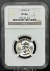 1947 D ** Washington Silver Quarter ** NGC MS66 **