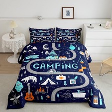 Kids Camper Bedding Set Twin Cute Happy Camping Comforter for Boys Girls Farm...