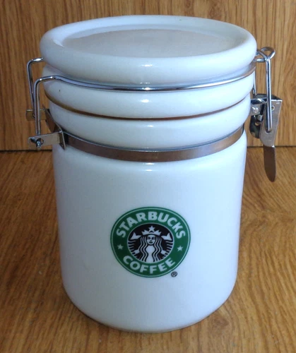Starbucks 2007 Ceramic 4 1/2" Tall Coffee Canister with Airtight Locking Lid