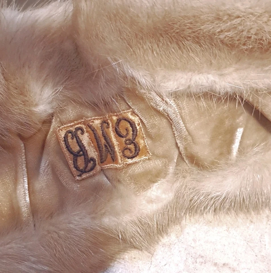 Cuello visón vintage años 30 estola envolvente beige claro/gris 49" terciopelo forrado broche/gancho Foto 2 de 4