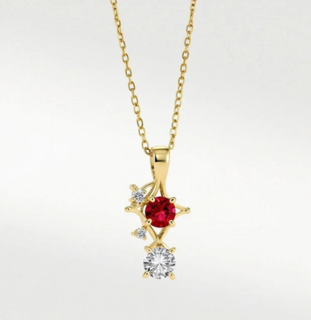 Handmade 18k Gold Plated Ruby with Moissanite Necklace Anniversary Gift for Wife - Image 2 of 4