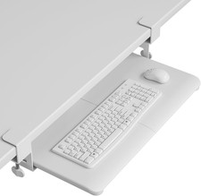 Under Desk Keyboard Tray with C-Clamp, Ergonomic Slide-Out Drawer, White
