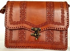 Vintage-Style Hand-Tooled Leather Crossbody Satchel Shoulder Bag Women's Gift