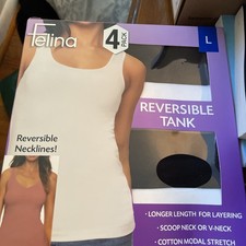 New Women's Felina Reversible Cotton Modal Tank Top, 4-pack Sizes Colors Size L