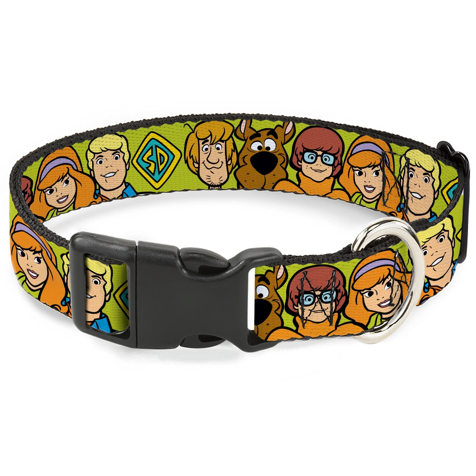 Plastic Clip Collar Scooby Doo Character Faces Close-Up Green Small 9.5-13"