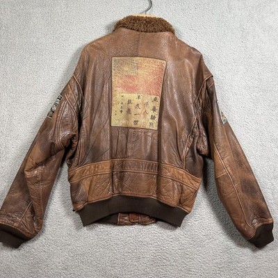 Vintage Avirex G-1 Jacket Men M US Navy Leather Bomber Patched Map