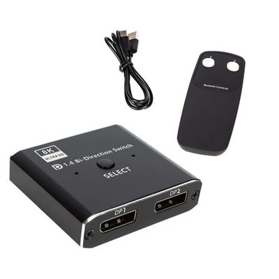 Plug& Play 8K Two-Way DP 1.4 Switch 2 In 1 Out/1 In 2 Out Bi-Direction Splitter