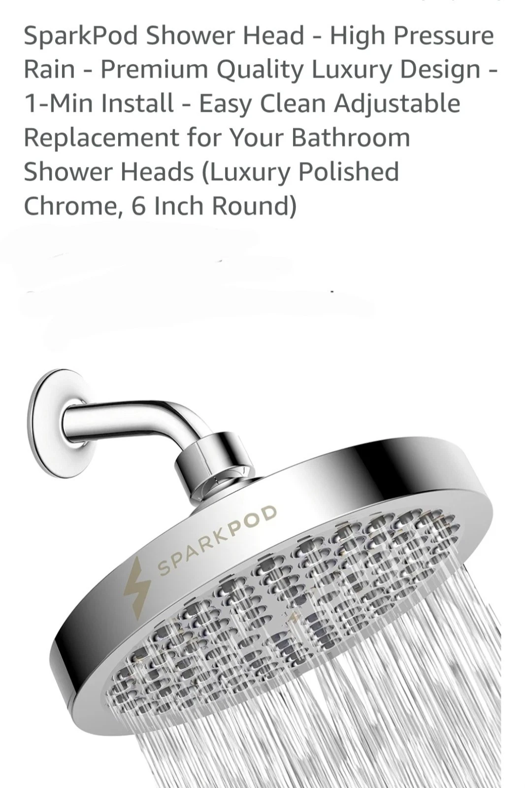 High Pressure Rain Shower Head, 6" Chrome, Easy Clean, Adjustable