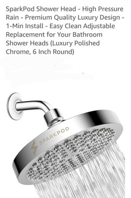 High Pressure Rain Shower Head, 6'' Chrome, Easy Clean, Adjustable