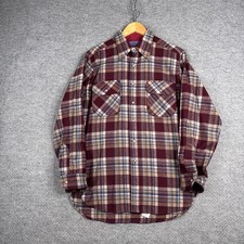 Vintage Pendleton Wool Flannel Shirt Mens Medium Maroon Brown Plaid Made in USA