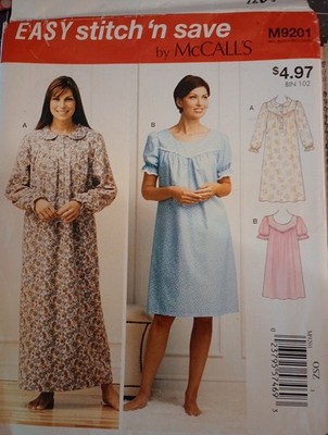Easy Stitch `n Save by Mccall M9201 Yoked Gown Pattern XS -XL Included 