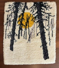 Vtg 70s Finished Shillcraft Latch Hook Complete Rug Decoration Snowy Forest MCM